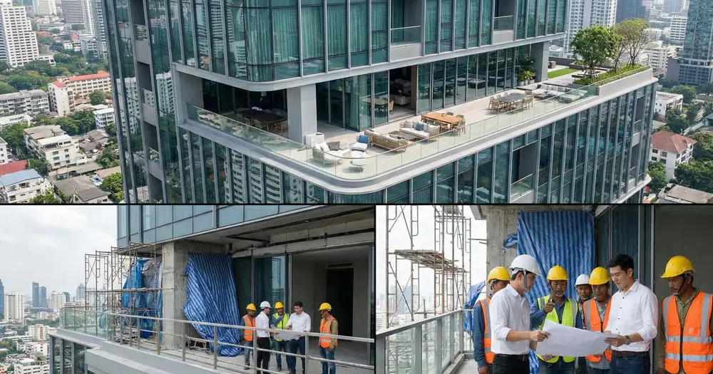 Professional construction workers at work site in Bangkok